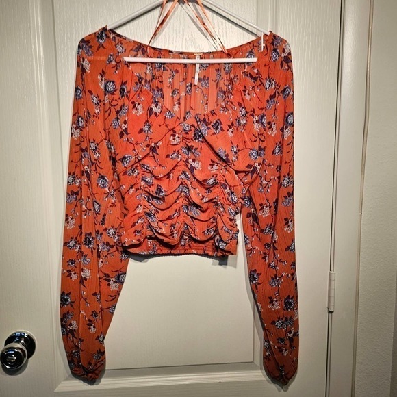 Free People Rose floral print blouse orange size xs - Picture 7 of 11